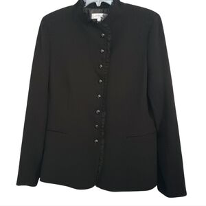 Judith Hart Petites Black Blazer Faceted Buttons Sheer Ruffle Trim 14 Petite